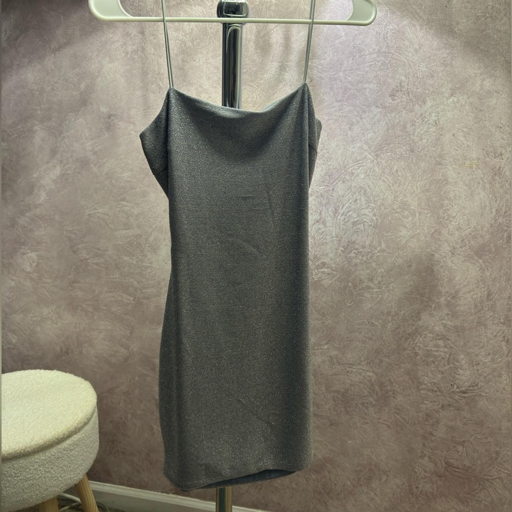 Lucy in the sky super sparkly silver body con backless mini dress